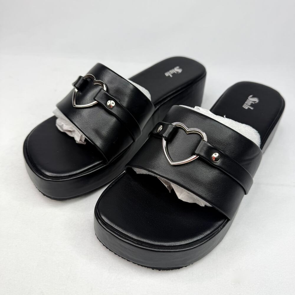 New Shein Black Heart Platform Slides 7 - Picture 3 of 9